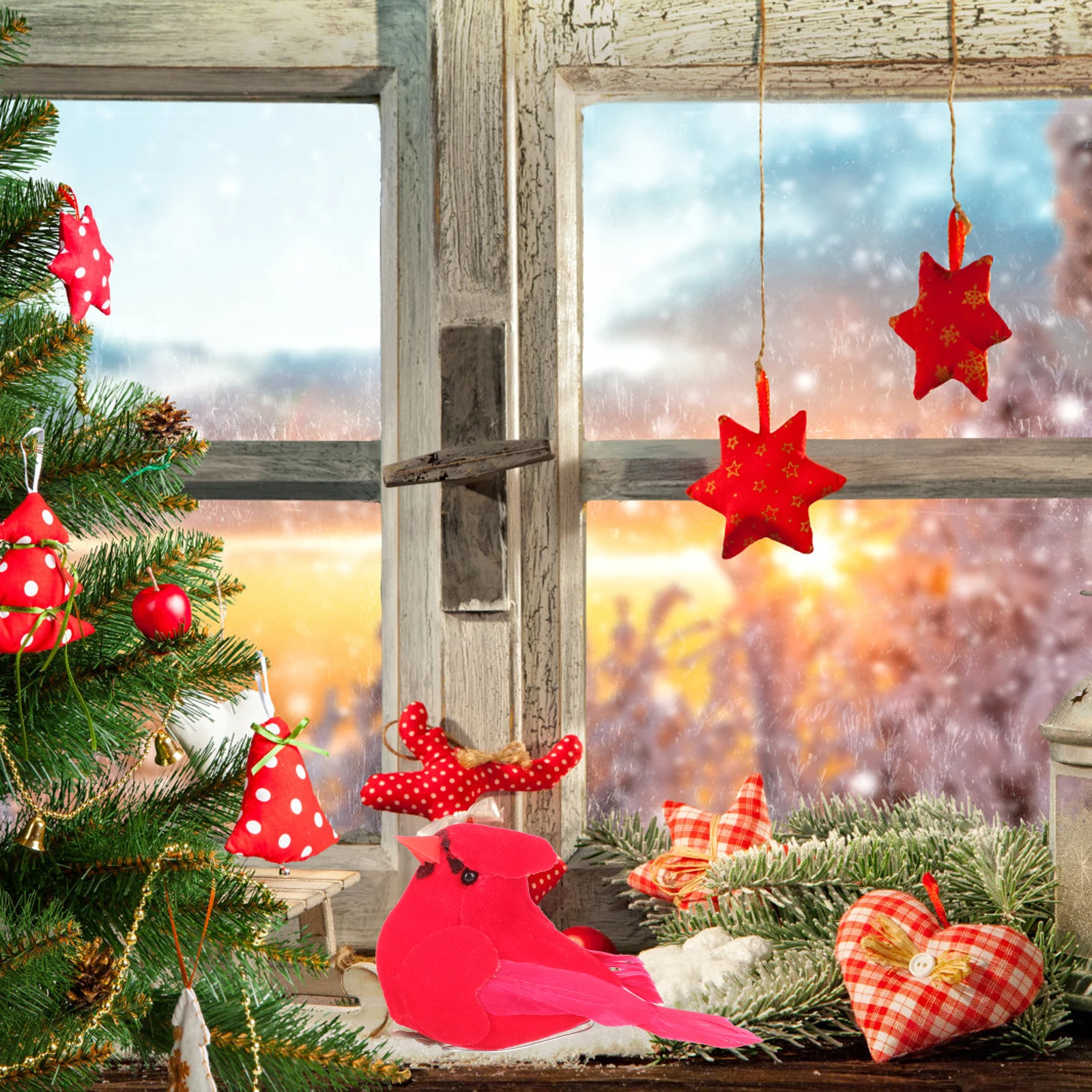 

6 Pcs Lifelike Cardinal Bird Decorations Clip On Christmas Tree Wreath Art Realistic Red Bird naments Outdoor Garden Yard
