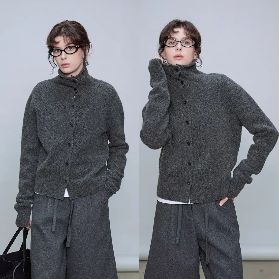 UMI MAO nicho francés ligero de lujo gris Color café suéter tejido mujeres nuevo otoño suelto ajuste elegante versátil estilo perezoso Top