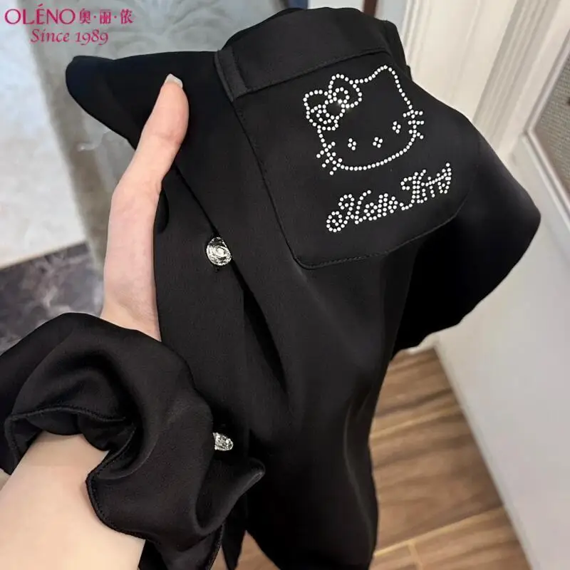 

Пижамы Sanrio, 2 шт., милые брюки с длинными рукавами и рисунком «Hello Kitty Ice Silk», легкая роскошная домашняя одежда, костюм на весну и осень, хит продаж