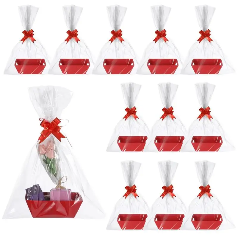 

12PCS Baskets For Gift Package Empty To Fill 12 Bulk Gift Bags Bows Ribbons DIY For Wedding Party Thank You Gift Wrapping Boxes