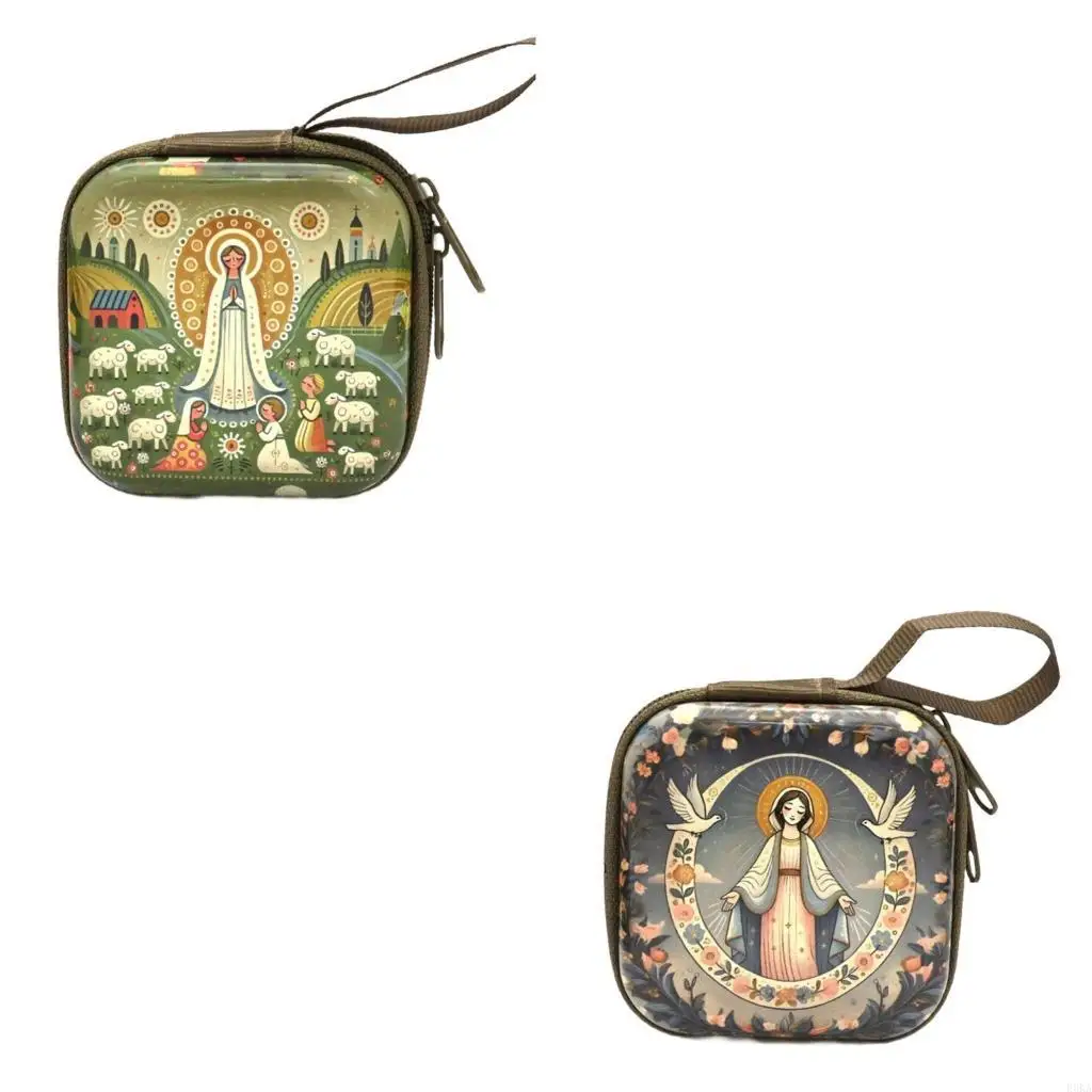 Catholic Rosary Religious Jewelry Storage Box Rosary Prayer Bag with Zippers Closures Coin Purses for Earrings