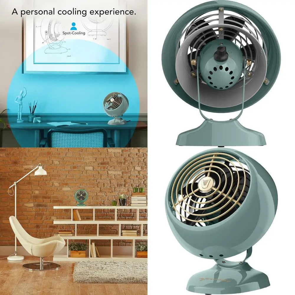 

Настольный вентилятор в ретро-стиле с 2 скоростями, регулируемым наклоном и персональной циркуляцией воздуха