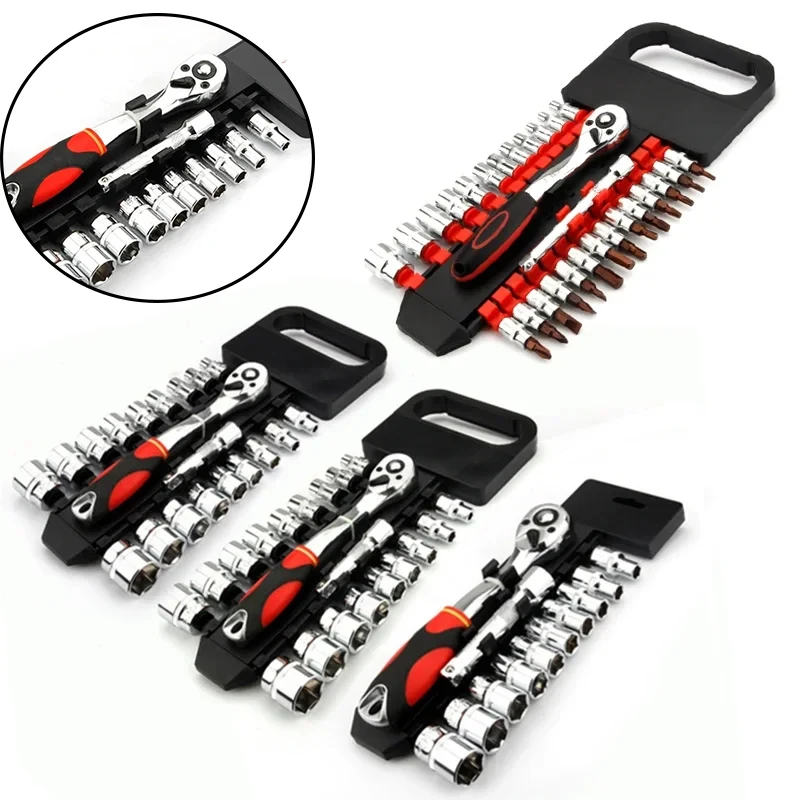Crv Quick Release Dwustronny zestaw kluczy nasadowych z grzechotką Narzędzia z wieszakiem Napęd 1/4"3/8"1/2" 6,35 mm 10 mm 12,5 mm