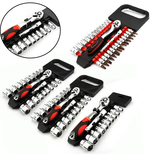 Crv Quick Release Dwustronny zestaw kluczy nasadowych z grzechotką Narzędzia z wieszakiem Napęd 1/4"3/8"1/2" 6,35 mm 10 mm 12,5 mm