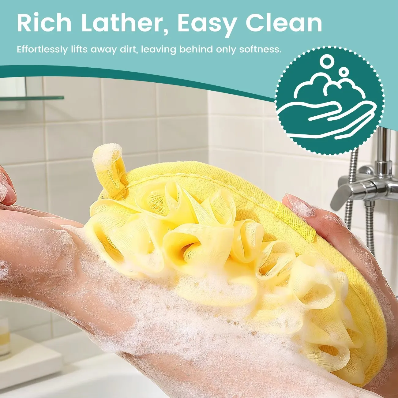 2-in-1 Cute Dinosaur Bath Flower & Scrub Cloth - 3-Second Lathering Shower Puff Skin-Friendly Double-Sided Exfoliating Bath
