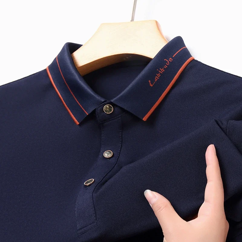 2024 Men\'s New Solid Color Cotton Business Casual Short sleeved POLO Shirt  Fashion Short sleeved Comfortable and Breathable Top