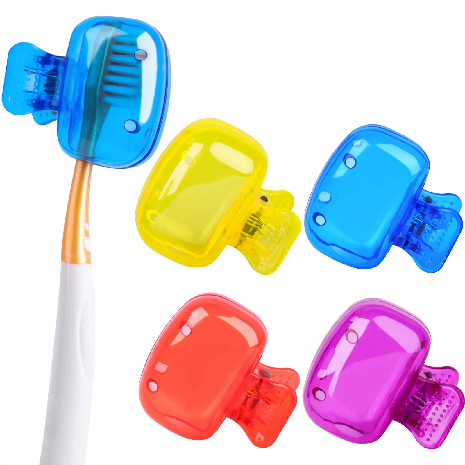 4 Pack Toothbrush Covers Caps Protector Coverings Clips Portable Plastic Toothbrush Head Case for Travel Camping School