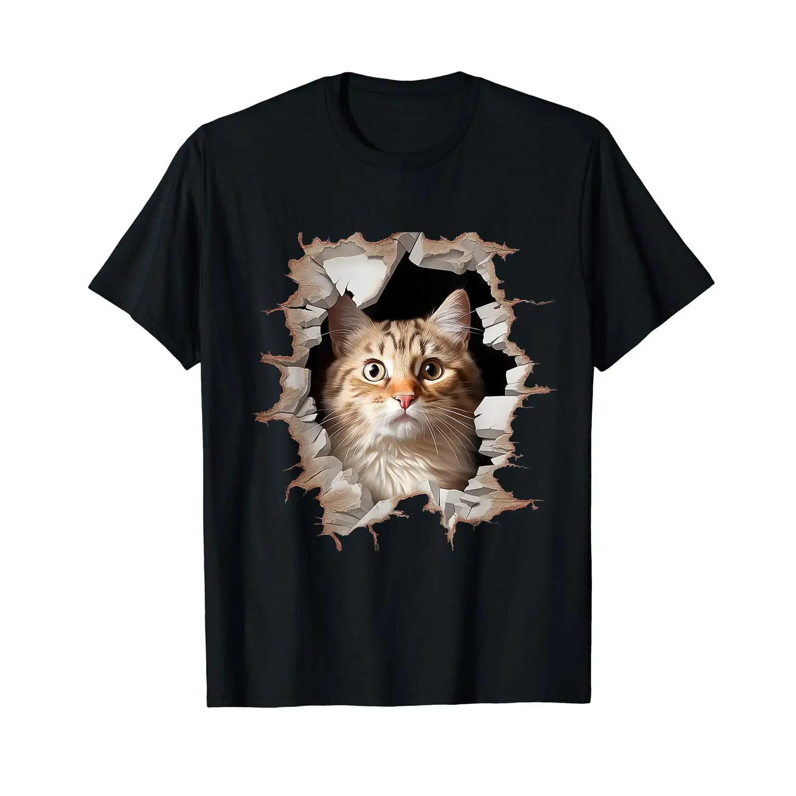 Funny Cat Trompe l'Oeil Illusions wand T Shirt black vintage Washed fashion Versatile Soft graphic Stylish Slightly homme