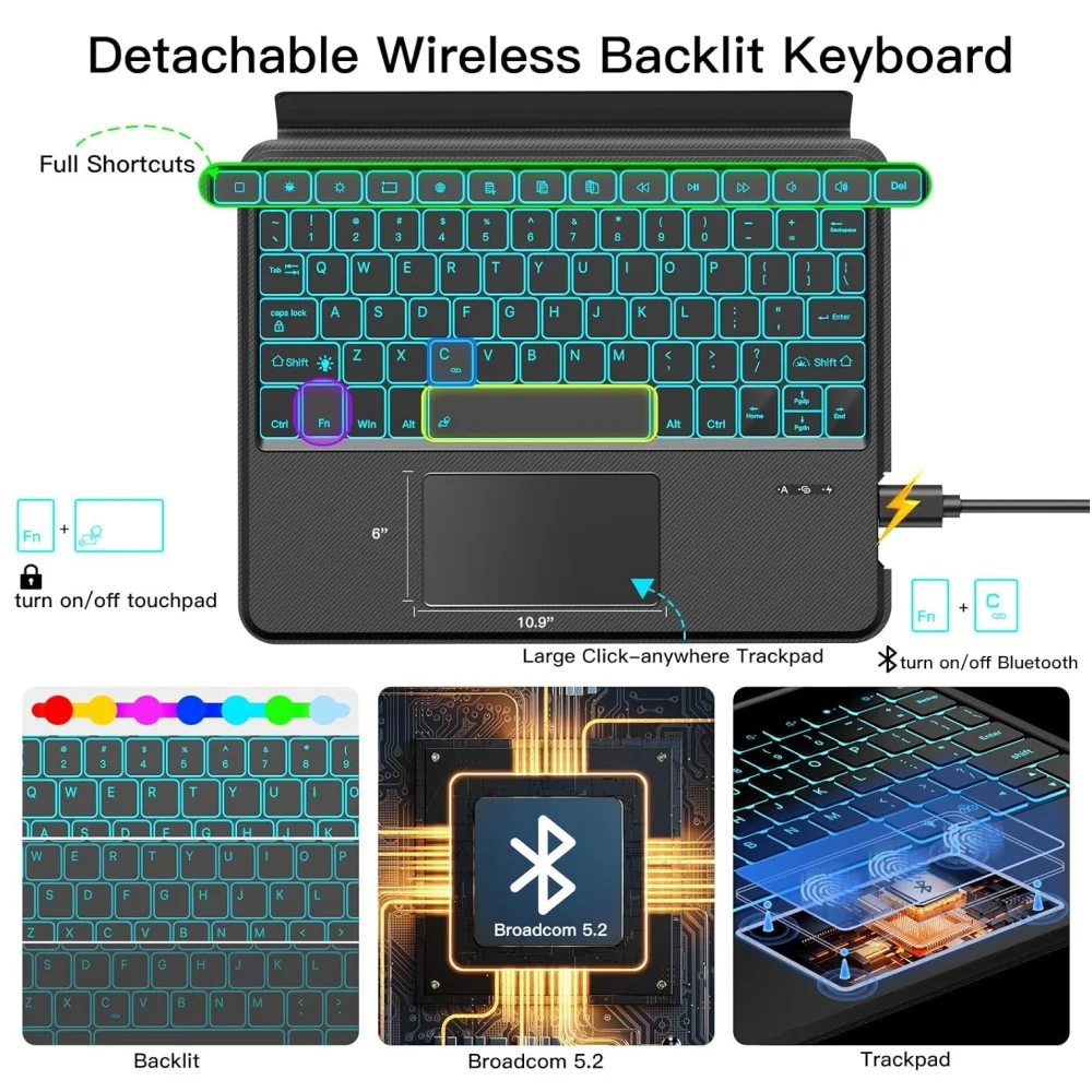 

Teclado Backlight Magic Case for Samsung Galaxy Tab A11 Plus 2025 SM-X230 11 Inch Tablet Smart Keyboard Slim Cover with TouchPad