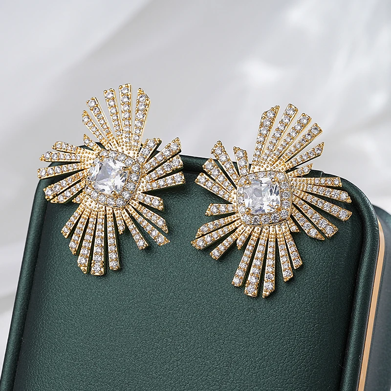 SENYU Luxury Cubic Zirconia Europe Flower Women Earrings Exquisite Design Large Stud Jewelry Gift for Dubai Indian Wedding Bride