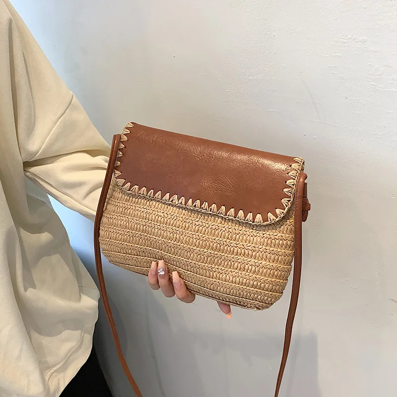 Casual Straw Saddle Crossbody Shoulder Bags Women Summer Messenger Bag Rattan Beach Bags Lady Travel Purses and Handbags Bolsa