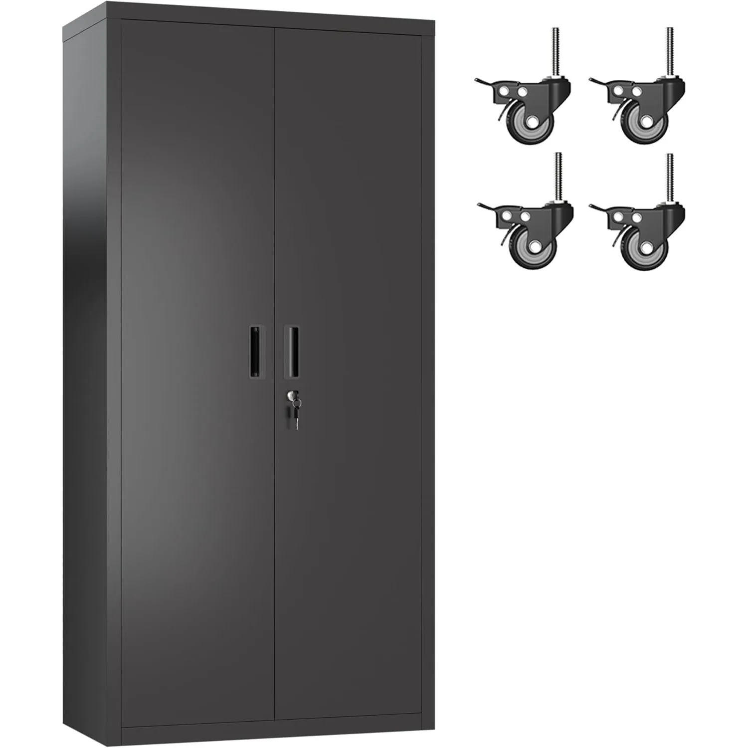 

Garage Storage Cabinet with Optional Wheels,7" Metal Lockable File Cabinet with 2 Doors and 4 Adjustable Shelves (Black)