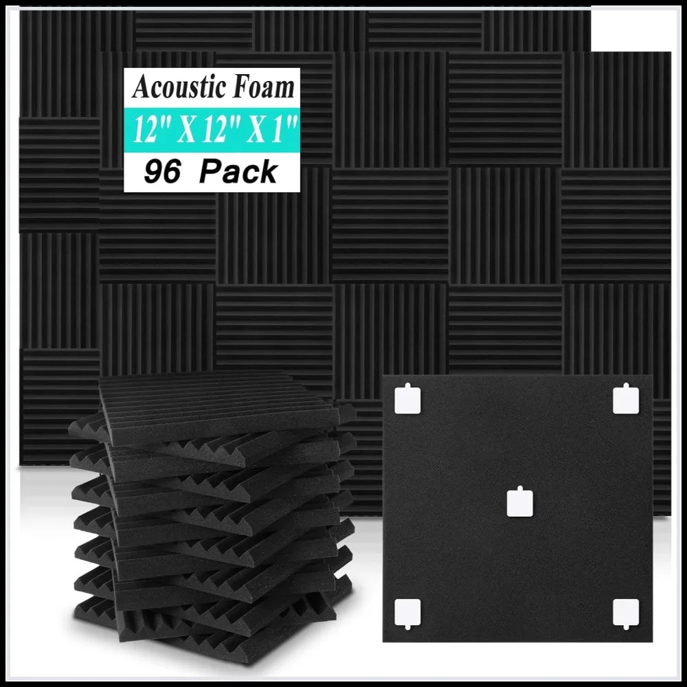 96 Pack Sound Proof Foam Panels 12x12x1 Acoustic Panels High Density for Home Office Recording Studio with 250 Adhesive Stickers