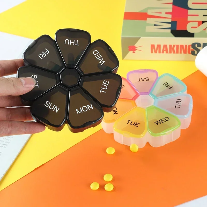 新しい7日間丸型携帯薬箱 ミニ小型旅行用ビタミンケース コンテナオーガナイザー収納タブレット魚油ツール