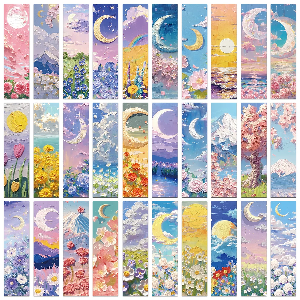 30pcs Beautiful Bookmarks Emboss Oil Painting Style Paper Bookmarks Fairy Tale Scenery Student Stationery Graduation Souvenir