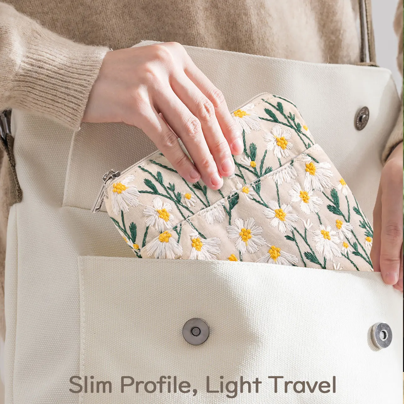 Embroidered Daisy Padded Sleeve for 7" Kindle Paperwhite, Protective Sleeve Case for 6" Kindle/Kindle Oasis/Kobo E-Reader