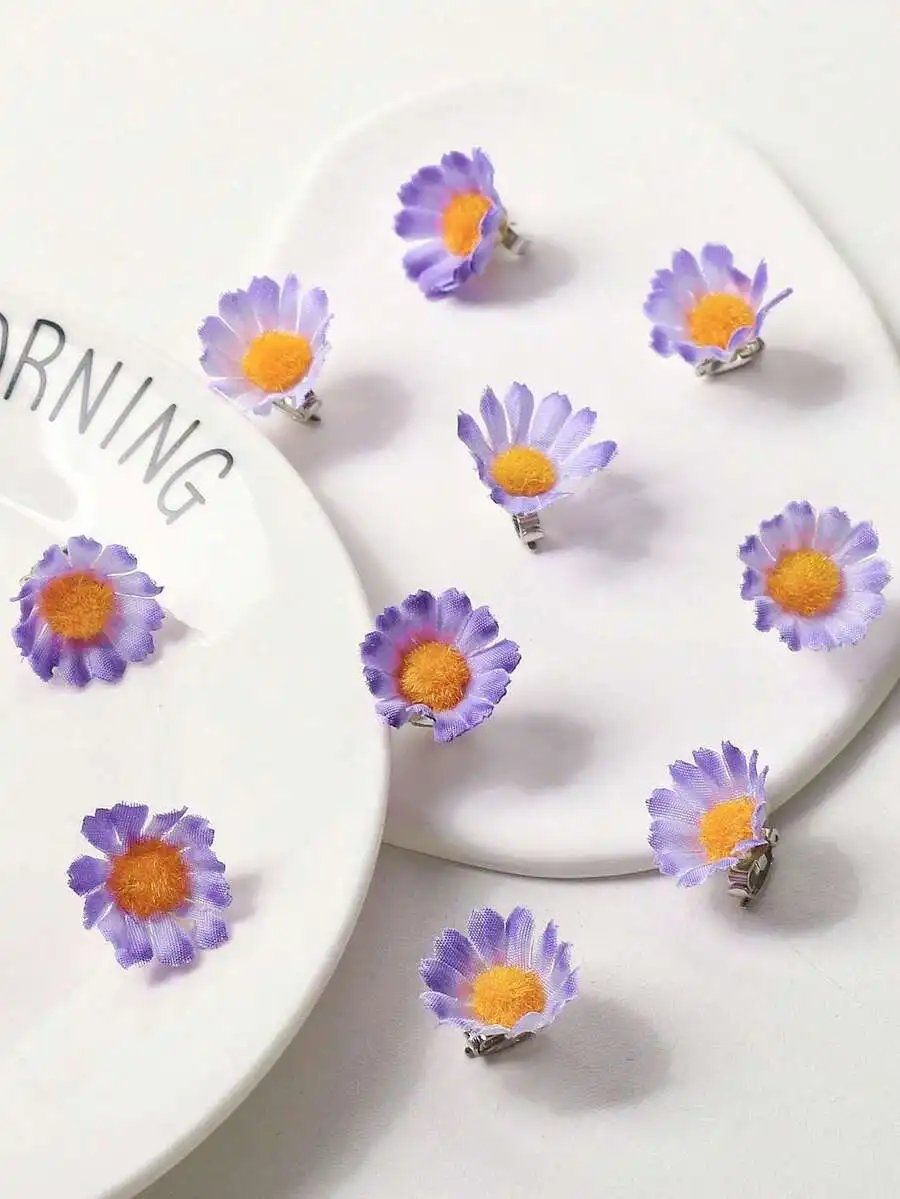 10pcs Daisy Flower Invisible Hair Clips, Boho Small White Floral Hair Rings For Braids, Wedding Bridal Hair Accessories, Summer - view 3