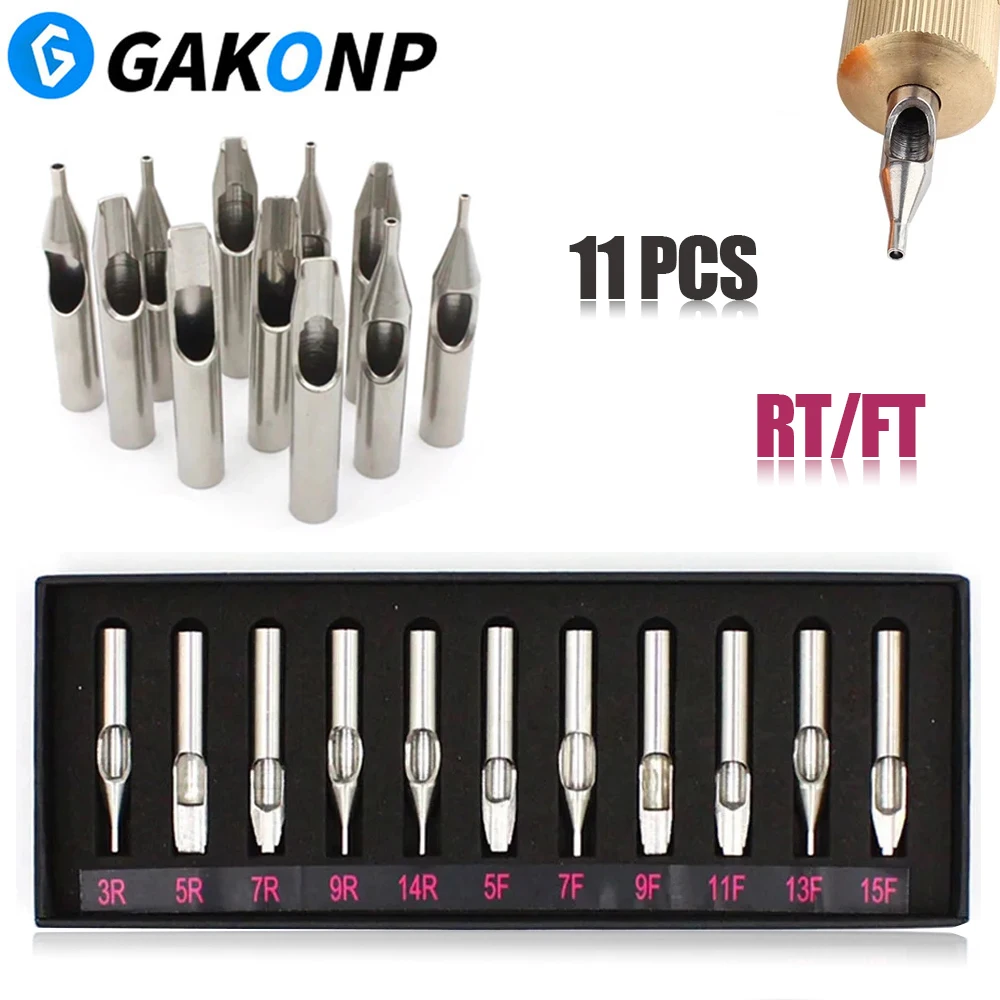 

11PCS Tattoo Stainless Steel Nozzle Tips Tubes Set Kit Mixed Flat/Round Tattoo Tip for Tattoo Needles Machine Grip with Gift Box