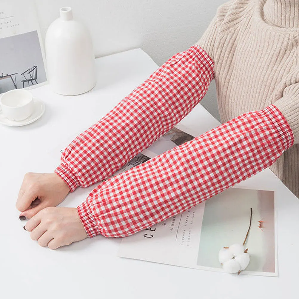 

2 Pairs Cotton Linen Plaid Cleaning Sleeves Oversleeves Women Chef Arm Protectors Waterproof Oilproof Kitchen Accessories