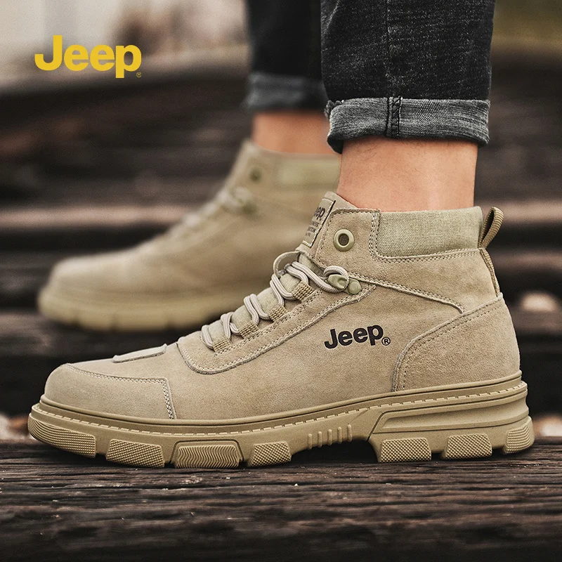 

Jeep Men's Non-Slip Wear-Resistant Genuine Leather Mid-High Top Boots for Motorcycle & Hiking