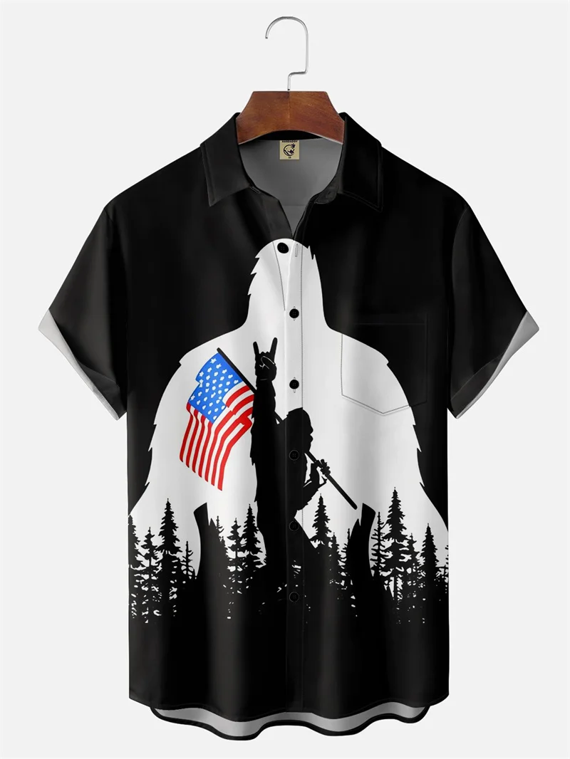 Bigfoot America Flag Graphic Shirt Men And Women Funny Clothing 3D Printed Hawaii Beach Shirts Short Sleeve Street Oversize Tops