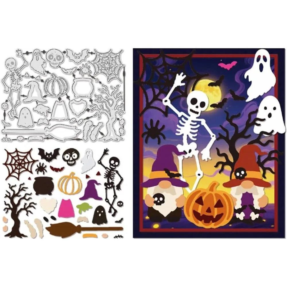 Halloween Skeleton Man Cutting Dies for Card Making Embossing Metal Halloween Pumpkin Die Cuts Skull Ghost Bat Mould Stencil