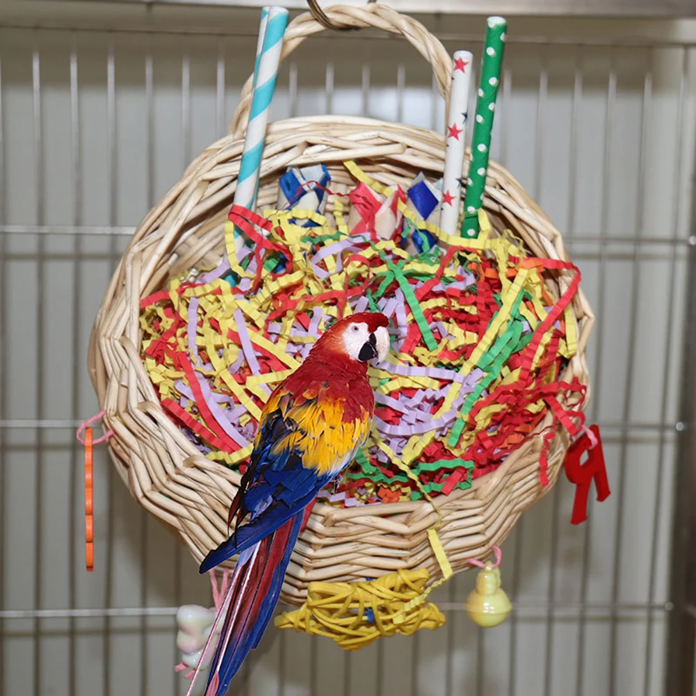 Bird Toy Parrot Foraging Toys Hanging Basket Chewing Toy Bird Cage Accessories For Parakeet Budgerigars Cockatiel Lovebirds