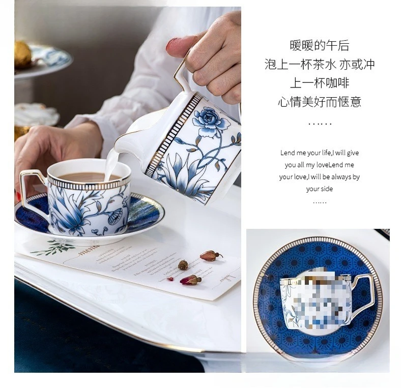 طقم شاي بعد الظهر الصيني ذو العظام البريطانية الفاخرة الخفيفة، طقم شاي منزلي ملمس القهوة الأمريكية #4