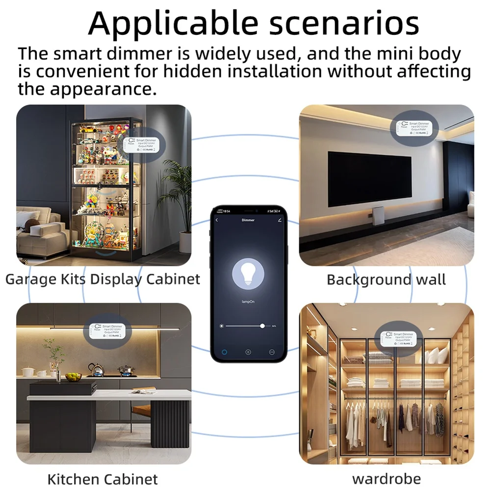 

FC-[IANC-AB01] Tuya Wifi Smart Dimmer Timing Switch For LED Cabinet Light Driver Works For Google Home Alexa Alice