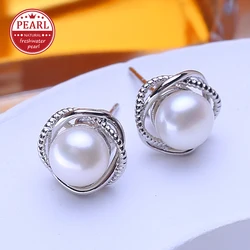 FENASY 925 Sterling Silver Natural Freshwater Pearl Earrings Women Fashion Style Geometric Small Cute Stud Earrings