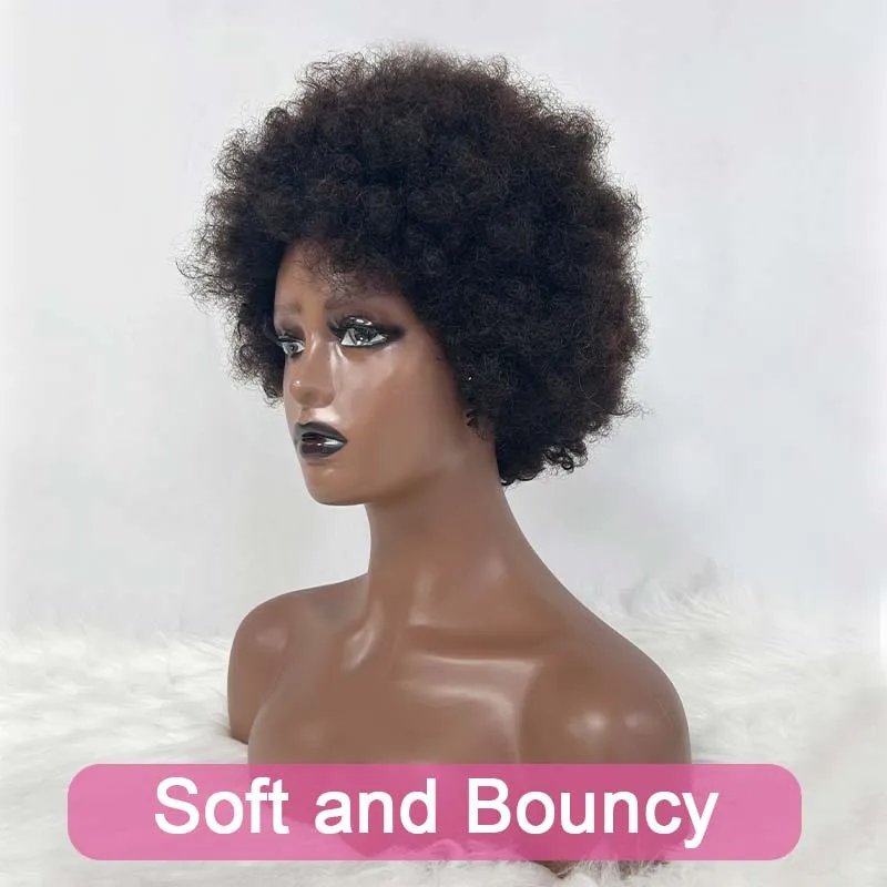 Afro Curly Wigs 200% Density Brazilian Remy Human Hair Wig With Bang For Black Large Bouncy and Soft Natural Looking Full Wigs