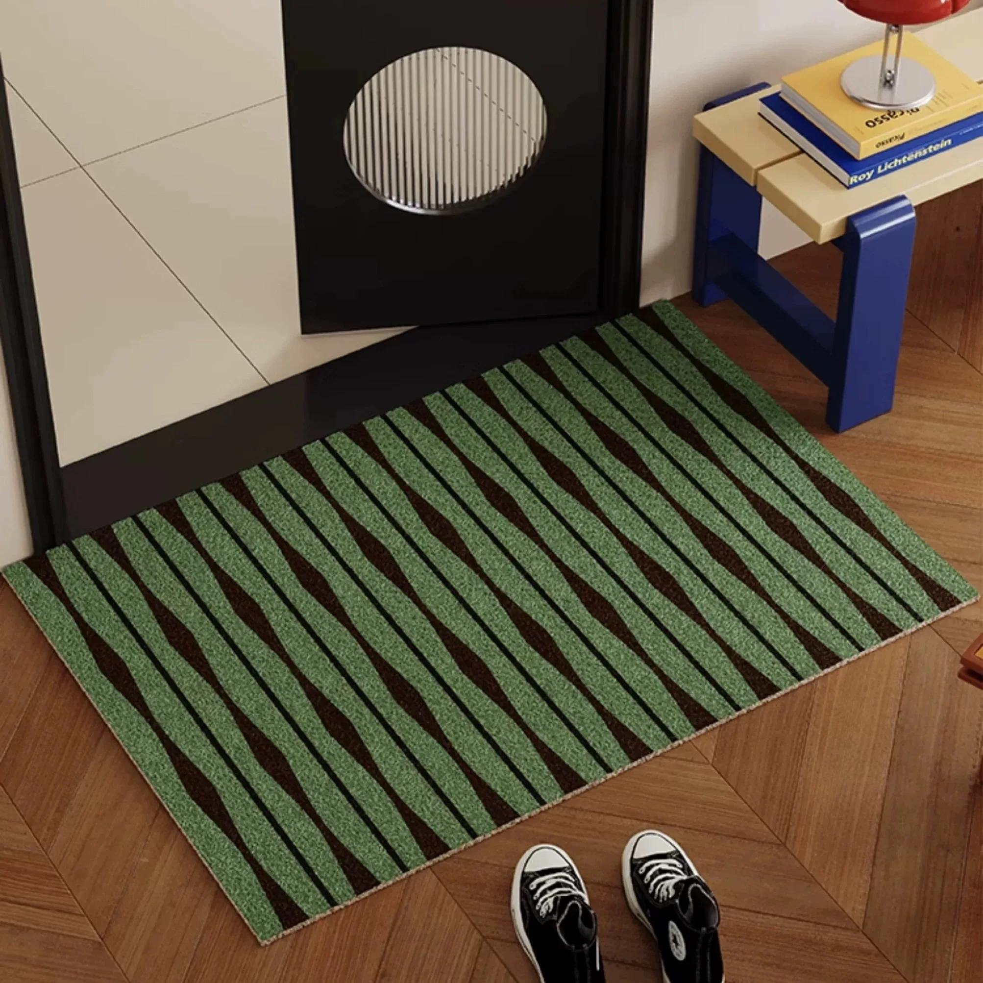 Retro Checkered Door Mat Non-Slip Foot Mat Entrance Porch Silk Ring Dust Resistant Dirt Mat Carpet