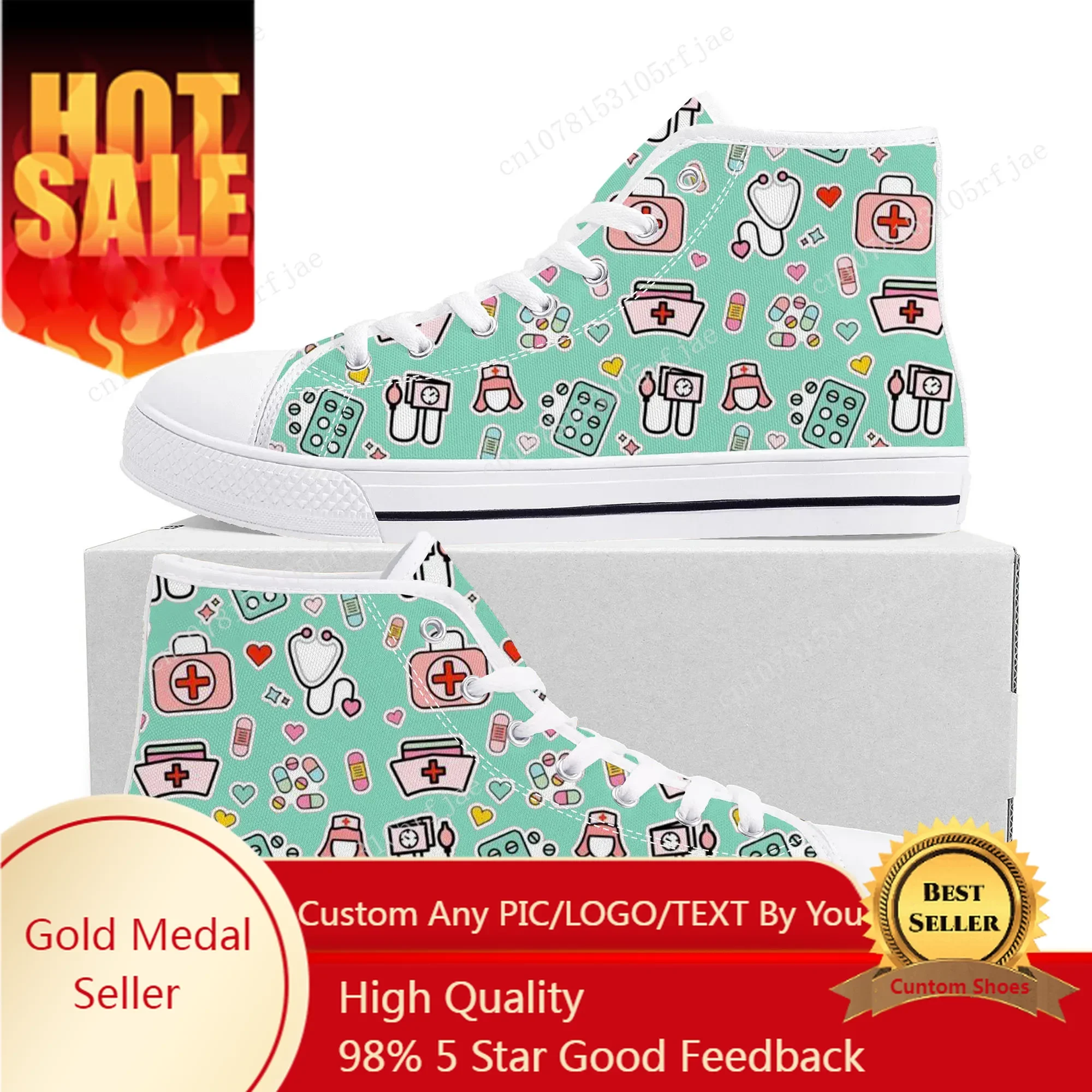 

Hospital Medical Nurse Print High Top Sneakers Mens Womens Teenager High Quality Fashion Canvas Shoes Casual Tailor Made Sneaker