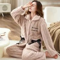 2025 New Flannel Pajamas Set Women Autumn Winter Homewear Thick Coral Velvet Loungewear 2-piece Suits Warm Cardigan Home Clothes