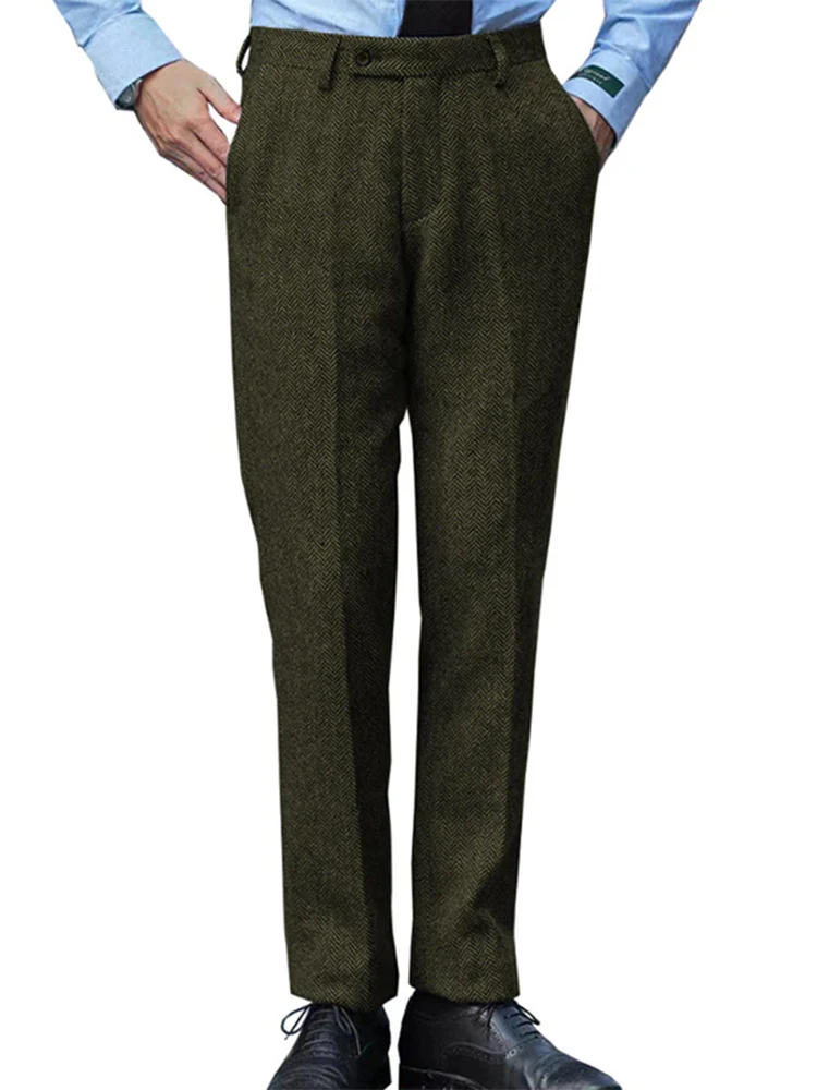 Pantaloni di lana tinta unita casual quotidiani per uomo 2025 Pantaloni dritti larghi pieghettati moda autunno inverno Pantaloni di lana vintage da uomo