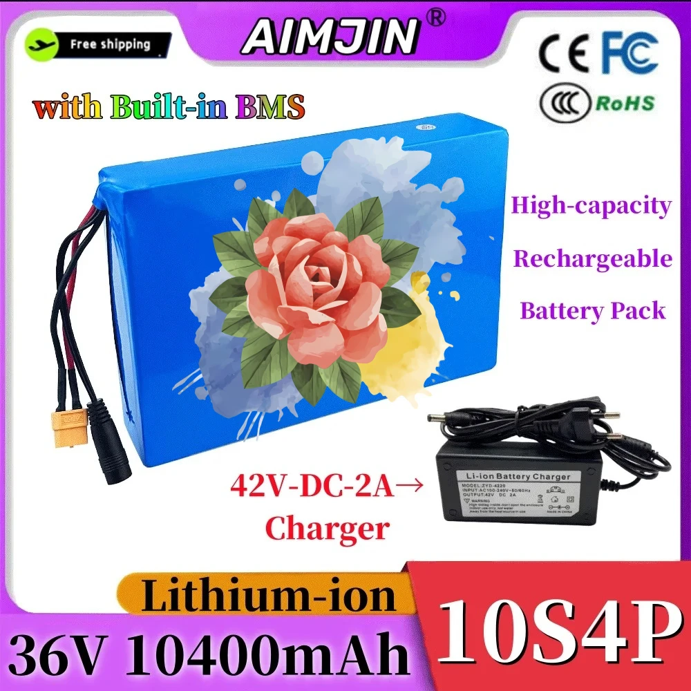

10S4P 36V 10400mAh 18650 Battery Pack for Scooter 10.4Ah Long-Run Time with BMS Protection Rechargeable E-Scooter Power Cell