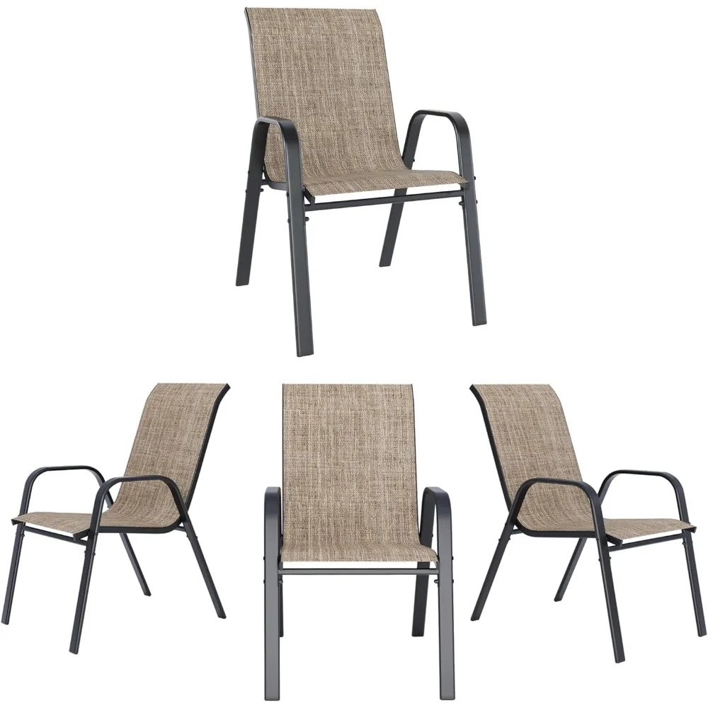 Outdoor Chairs Set of 4 Stackable Patio Dining Chairs All-Weather Furniture Set for Outside Backyard (Brown, 4 PCS)