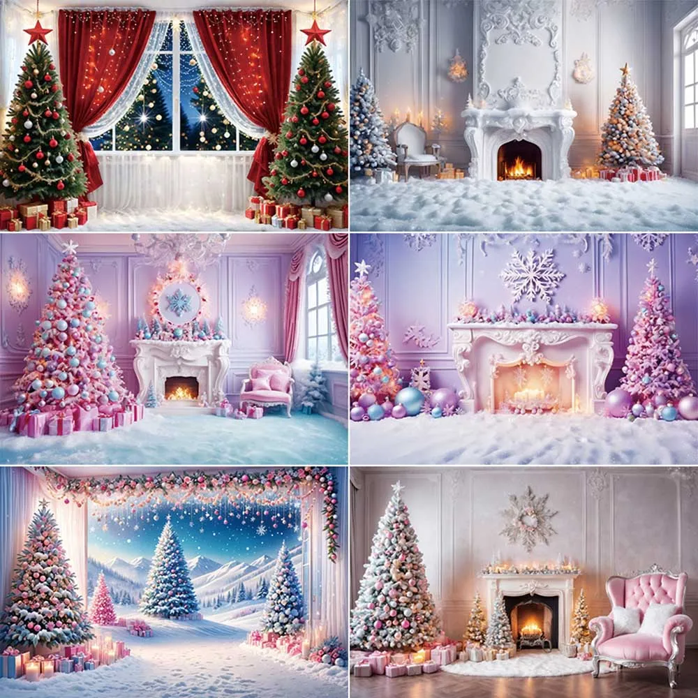 

MOON.QG Xmas Tree Fireplace Backdrop Photography 2025 Christmas Photo Studio Background Home DecorChildren Back Drop Supplier