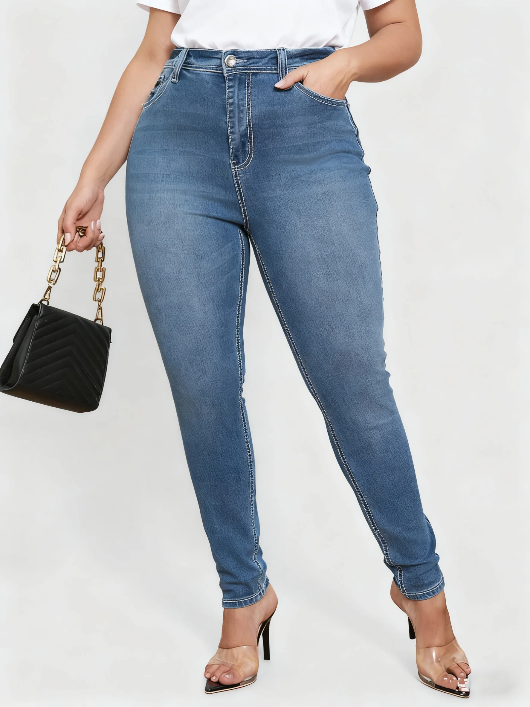 

Женские джинсы скинни, джинсовые брюки с высокой талией, эластичная женская одежда для повседневной носки