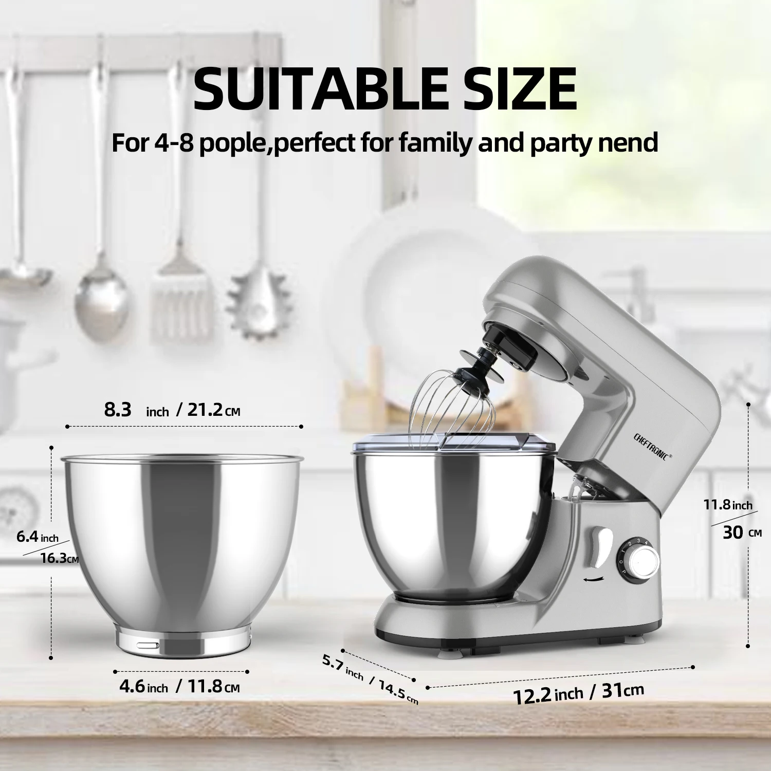 1pc Stand Mixer, 4L Tilt-Head Electric Household Stand Mixer - 1300W 6+P Speed,Food Beater And Butter Beater, EU Plug