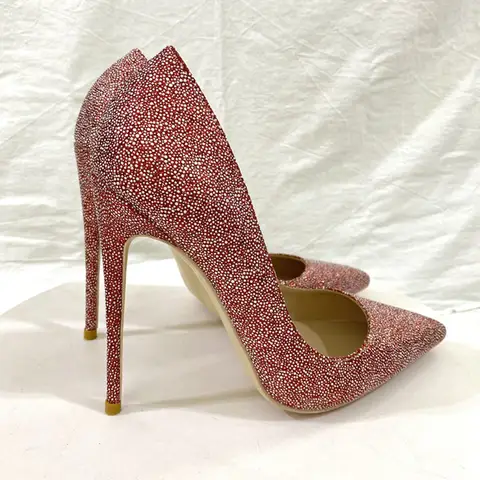Nya Paljetter Dam Högklackade Pumps 12CM Spetsiga Tunna Klackar Bröllopsskor Mjuka Läderskor med Grunt Mun 12 best sales Doris Fanny skor - №11