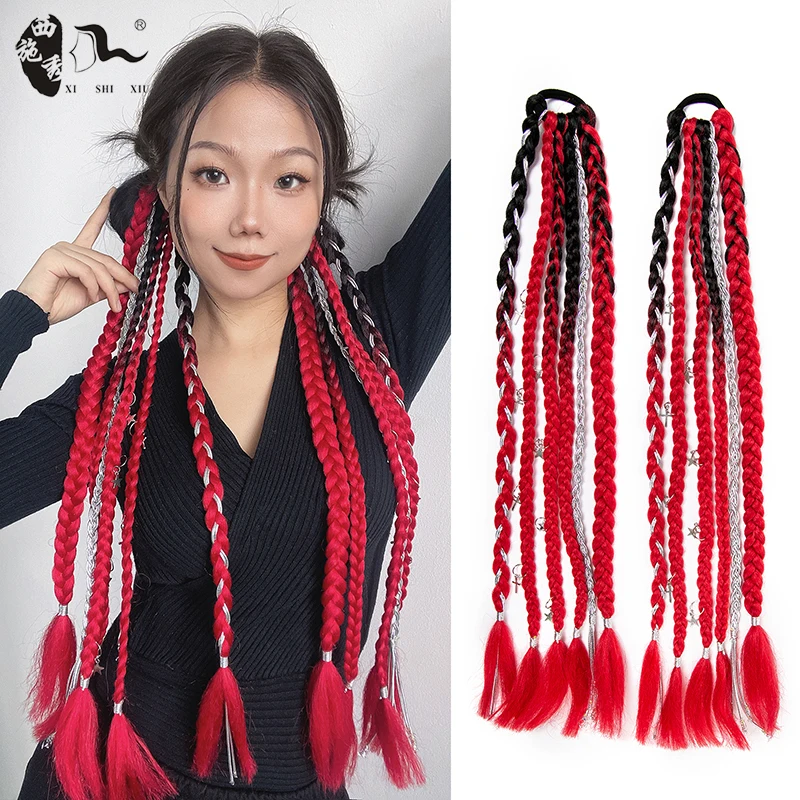 Long Colorful Synthetic Boxing Braid Wrap Around Chignon Tail With Rubber Band Hair Twist Braid Ponytail Extensions For Women