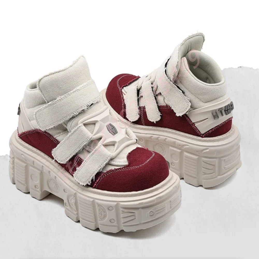 

Thick Sole Round Mixed Color Women's Short Boots 2025 New Punk Street Rock Sports Casual Ankle Boots Fashion Hook & Loop Pumps