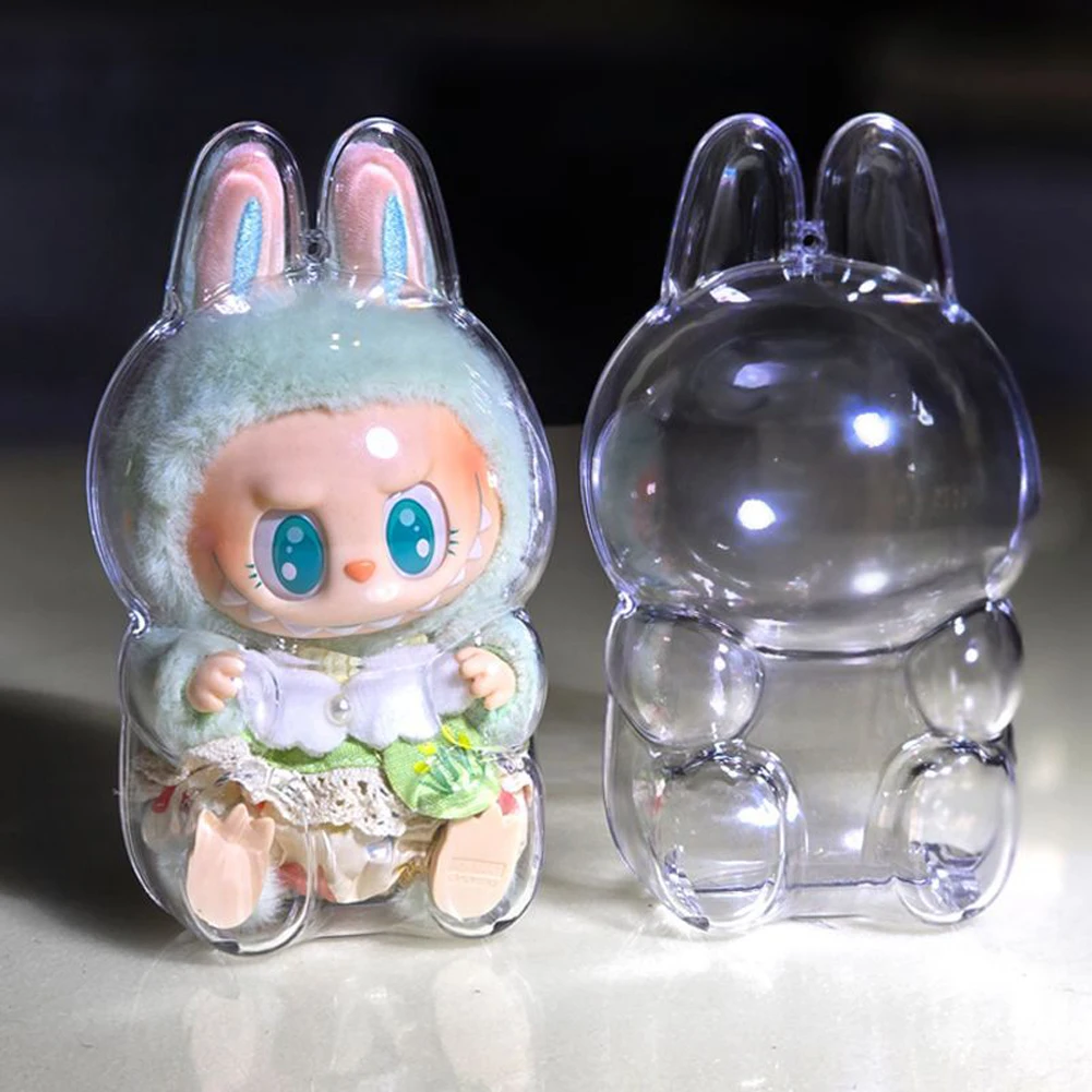 For Labubu V1 V2 Transparent Protective Cover Monster Toy Elf Doll Storage Box Dustproof Hanging Plush Doll Bag Display Cover