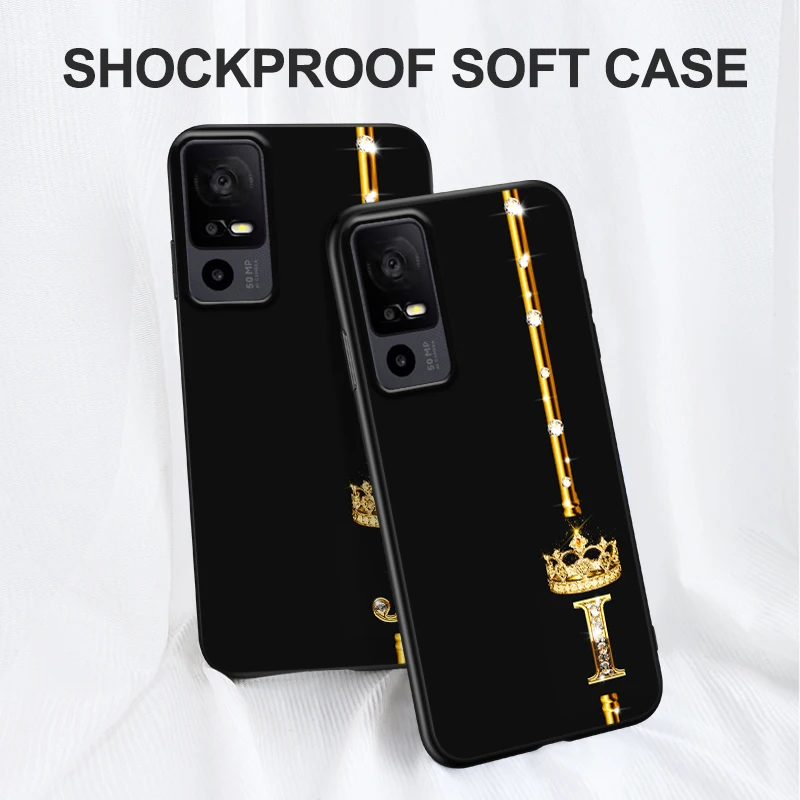 Case For TCL 40R 5G Case Back Phone Cover Protective Soft Silicone Black Tpu gold letters