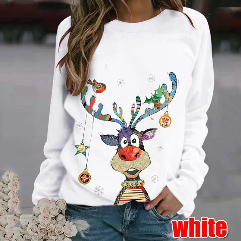 Womens Printed Sweatshirt Christmas Novelty Jumpers Xmas T-shirt Tops Long Sleeve Crewneck Casual Pullover shirt Plus Size S-6XL