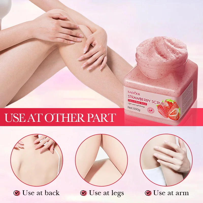 High quality strawberry exfoliating and cleansing scrub deeply cleanses the body, suitable for both men and women 500g