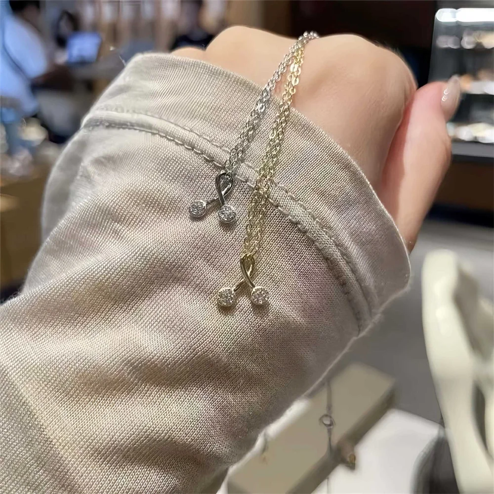 

Корейское ожерелье из стерлингового серебра 925 пробы с покрытием из 18-каратного золота, маленькое вишневое ожерелье, модная и персонализированная легкая роскошь