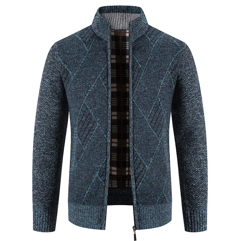 

Мужской осенне-зимний утепленный вязаный кардиган с воротником-стойкой на флисовой подкладке, модный, универсальный, высокого качества