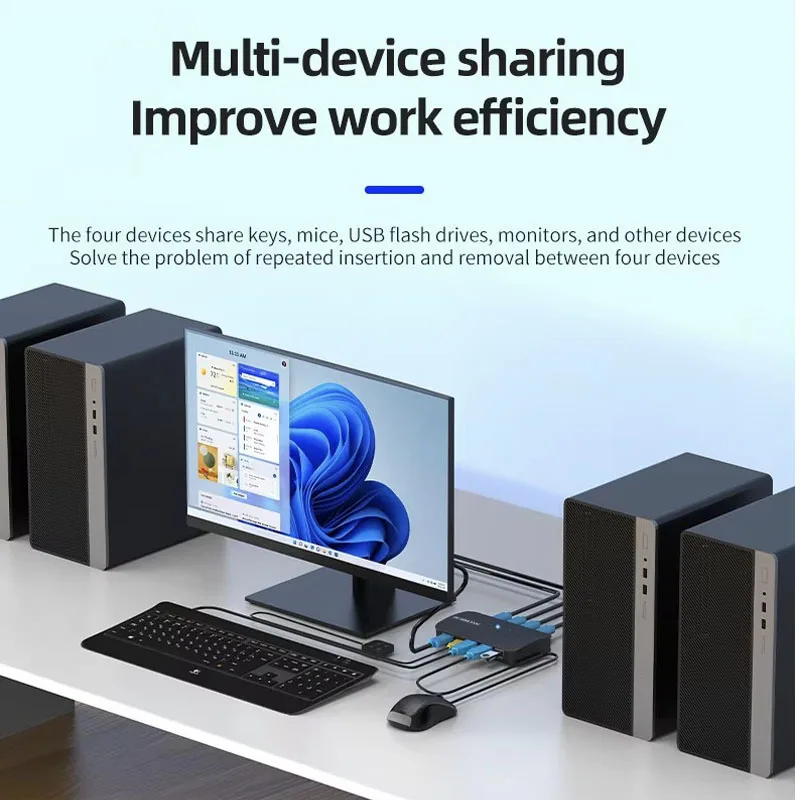 4 منافذ KVM التبديل HDMI-متوافق 2 المدخلات 4 الإخراج 4 جهاز الكمبيوتر حصة عرض USB طابعة لوحة المفاتيح الماوس U القرص FJ-HK401 #2